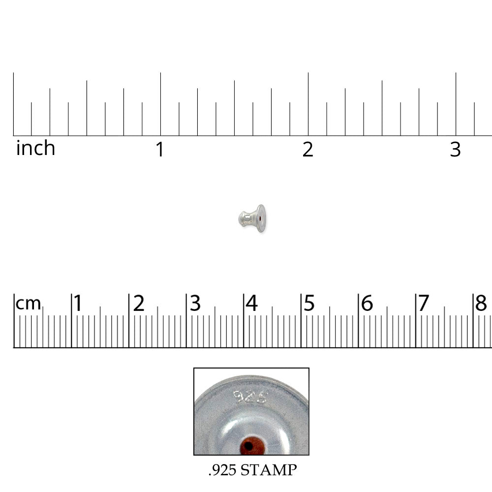 JewelrySupply Earring Backs with Rubber Insert 6mm Sterling Silver (1 Pair of Sterling Silver Earring Backs)