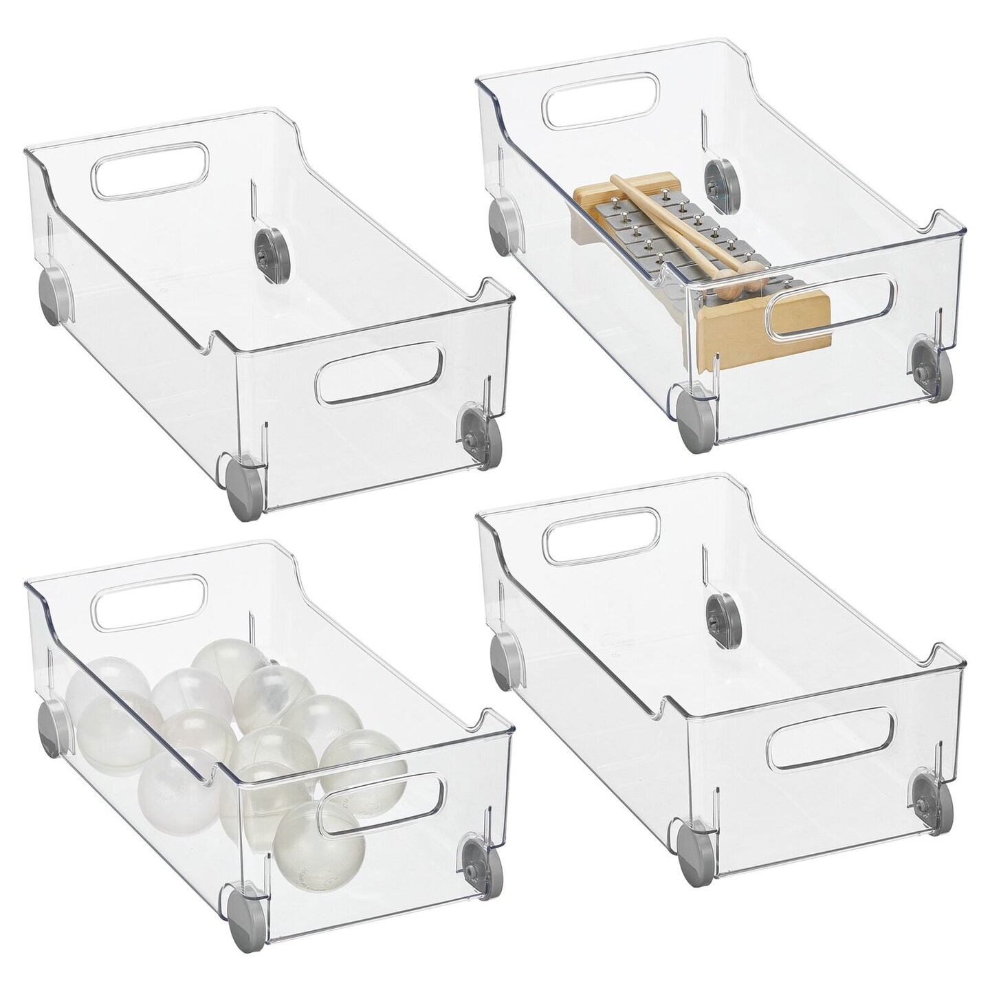 mDesign Plastic Playroom Toy Bin, Wheels/Handles + 24 Labels