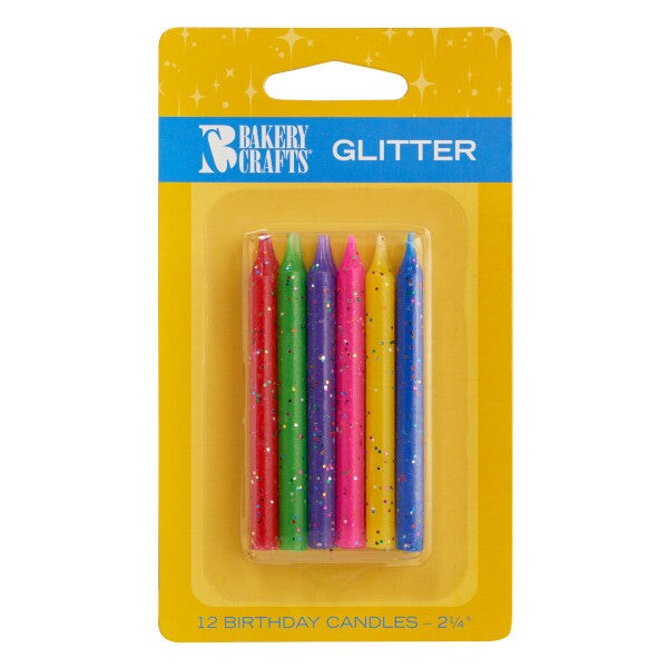 Assorted Colors Smooth Glitter Candles, 12pc
