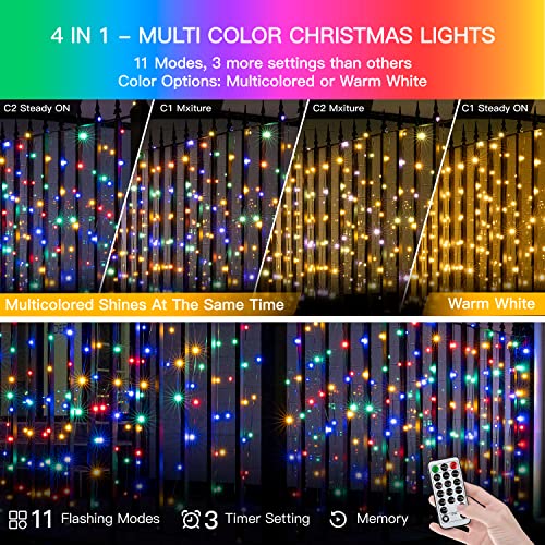 Ollny Christmas Lights Outdoor String Lights 210ft/640 LED Super Long  Multicolor 11 Modes&Timer Remote Waterproof Plug in Fairy Light for Xmas  Tree Patio Holiday Indoor Decorations Warm White