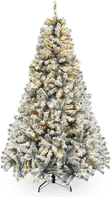 Pre Lit Snow Flock Christmas Tree Realistic Snowy Finish with