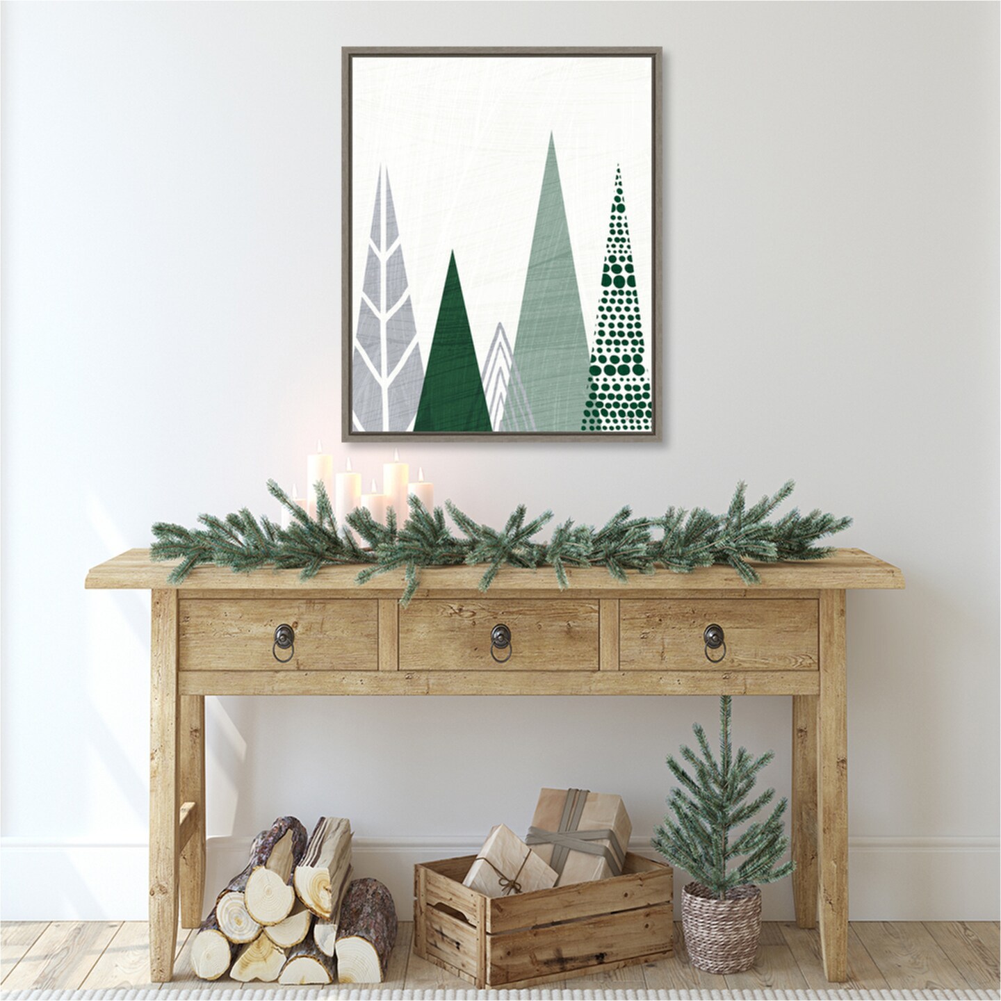 Geometric Forest III Green Gray by Michael Mullan Canvas Art Framed