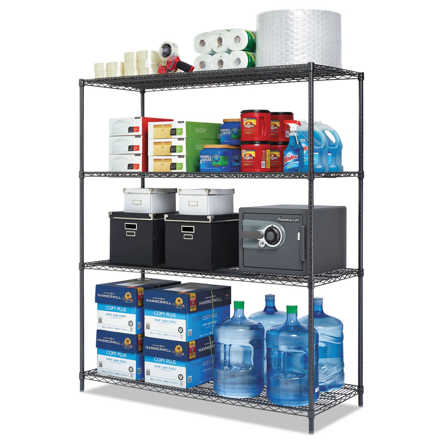 Alera All-Purpose Wire Shelving Starter Kit, 4-Shelf, 60 x 24 x 72, Black Anthracite Plus