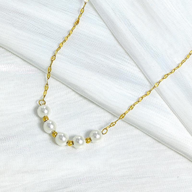 Titanium steel pearl pendant necklace