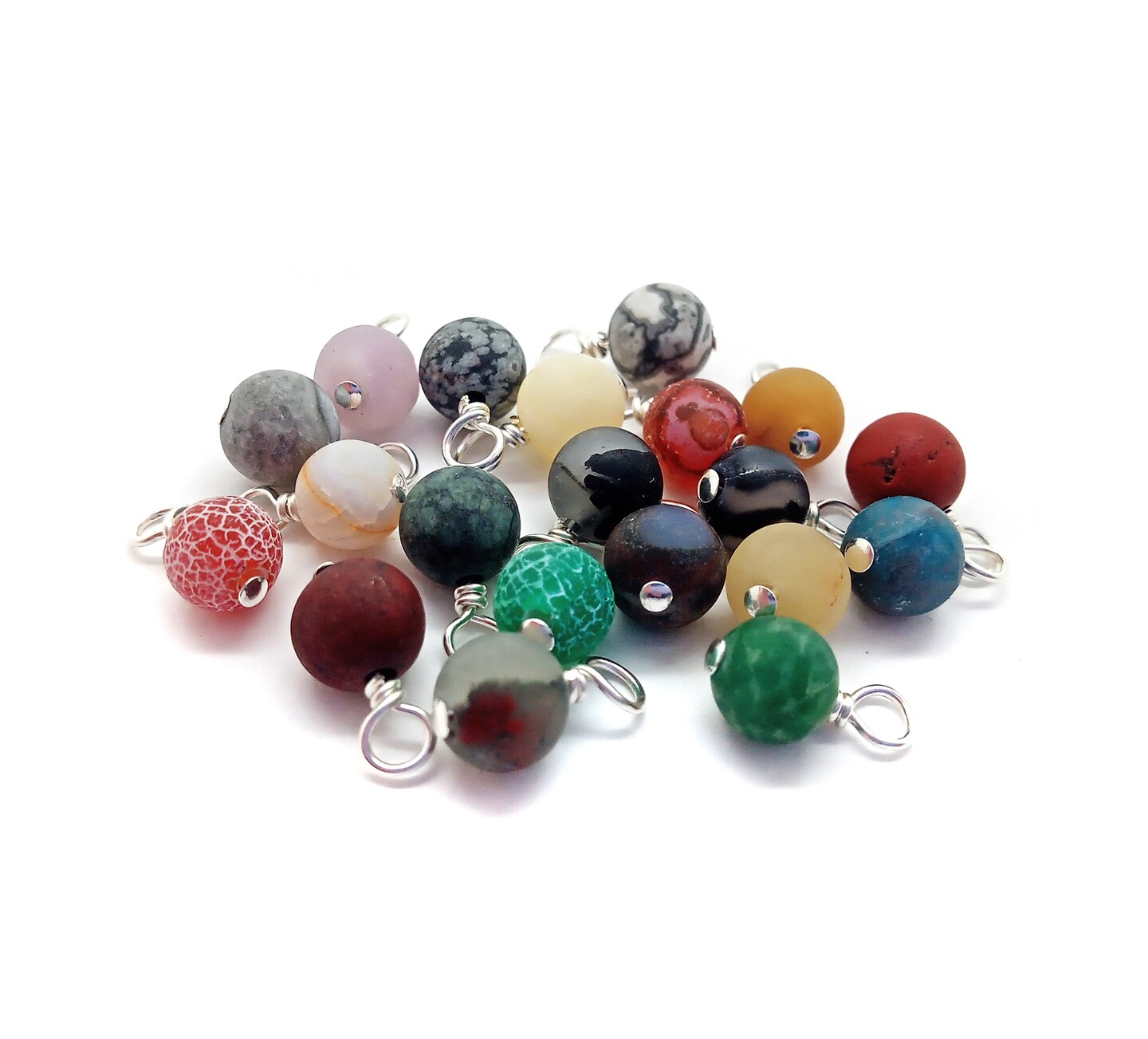 Small Gemstone Charms, 20 pieces, 5mm-6mm Mixed Matte Stone Bead Dangles, Adorabilities