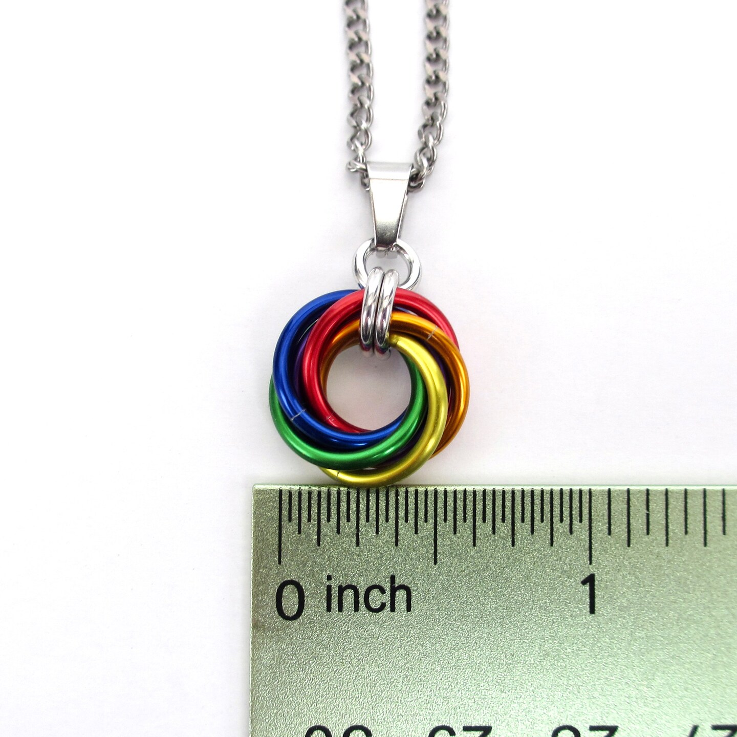 Gay pride pendant necklace, chainmail love knot, small rainbow LGBTQ jewelry product 4