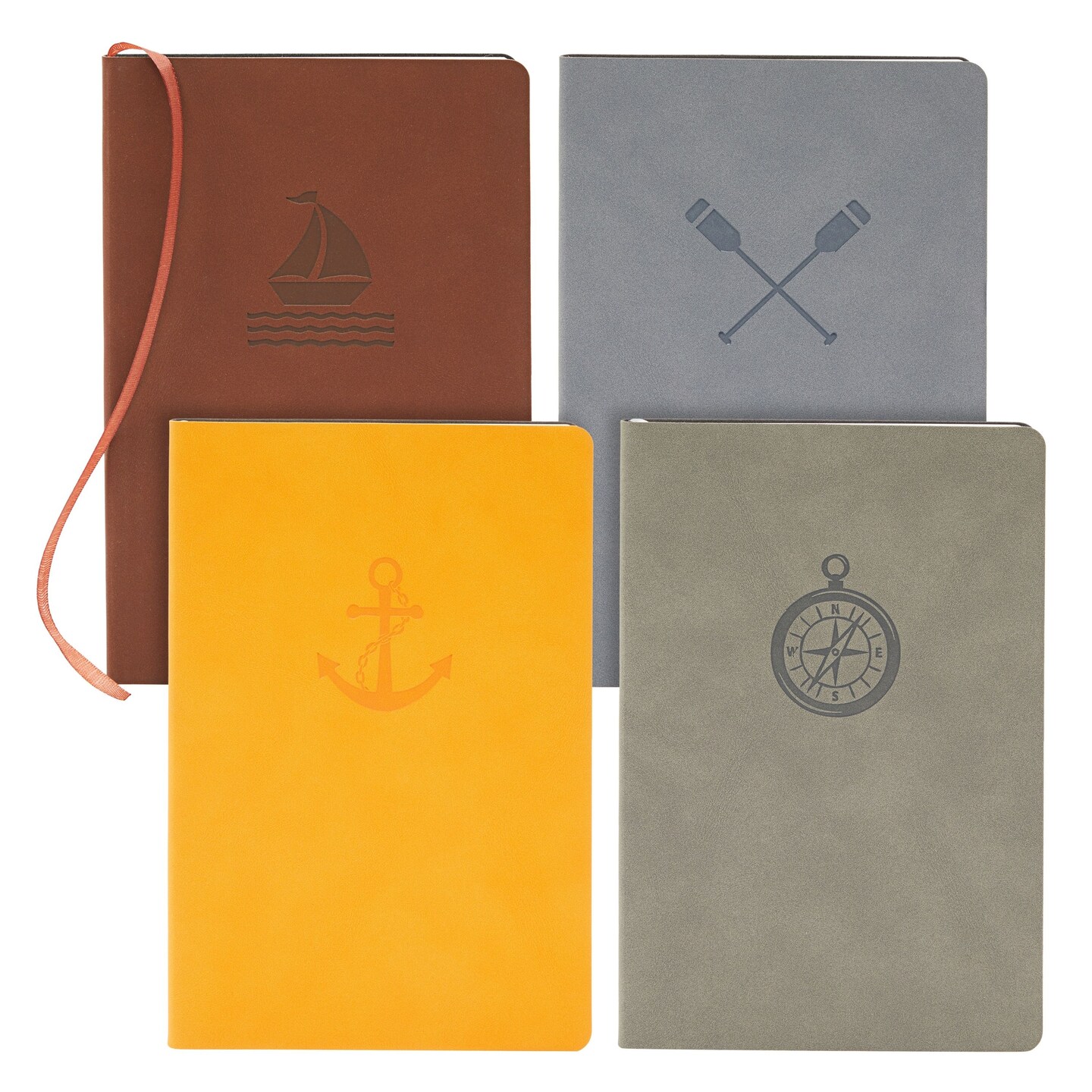 4 Pack A5 Nautical Leather Journal for Men, Lined Lay-Flat Notebooks for Writing, 96 Sheets/192 Pages (4 Colors)