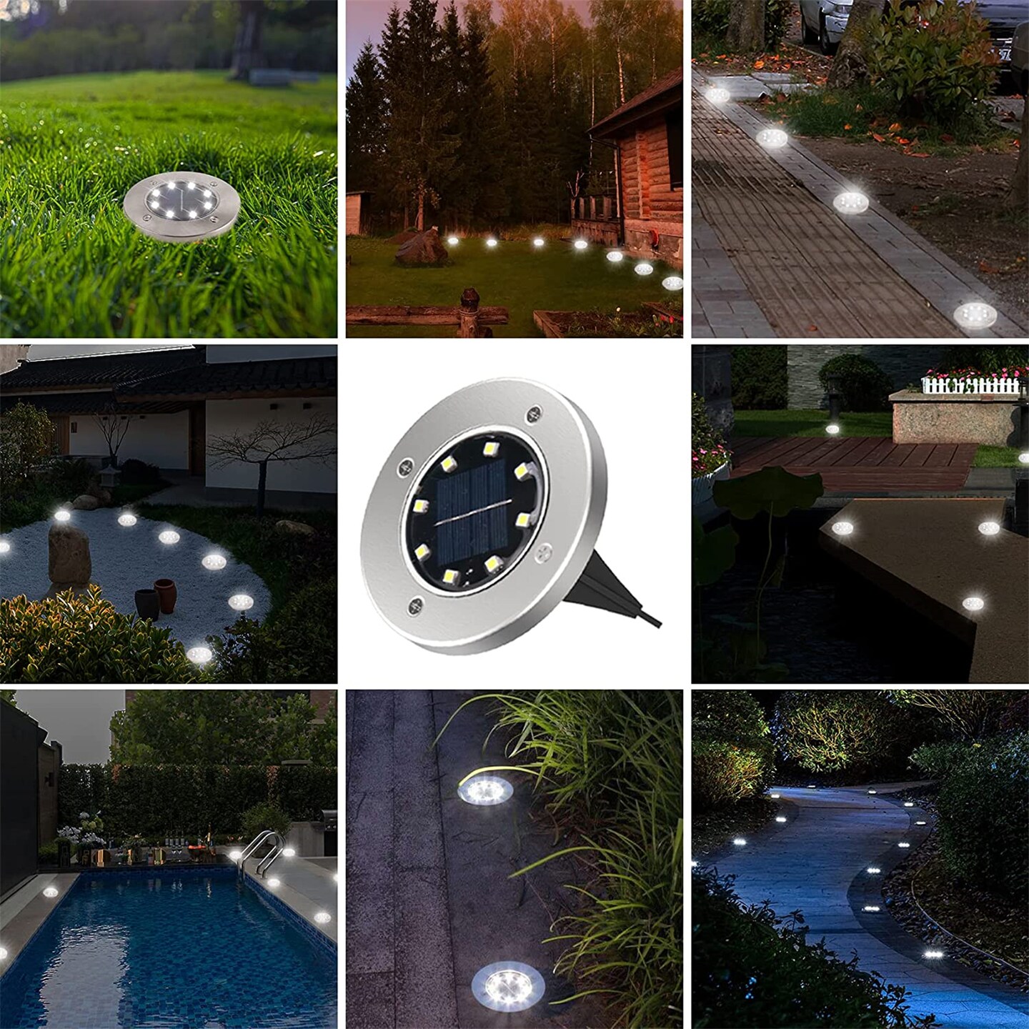 Solar Ground Lights Waterproof in-Ground Disk Lights for Garden Pathway