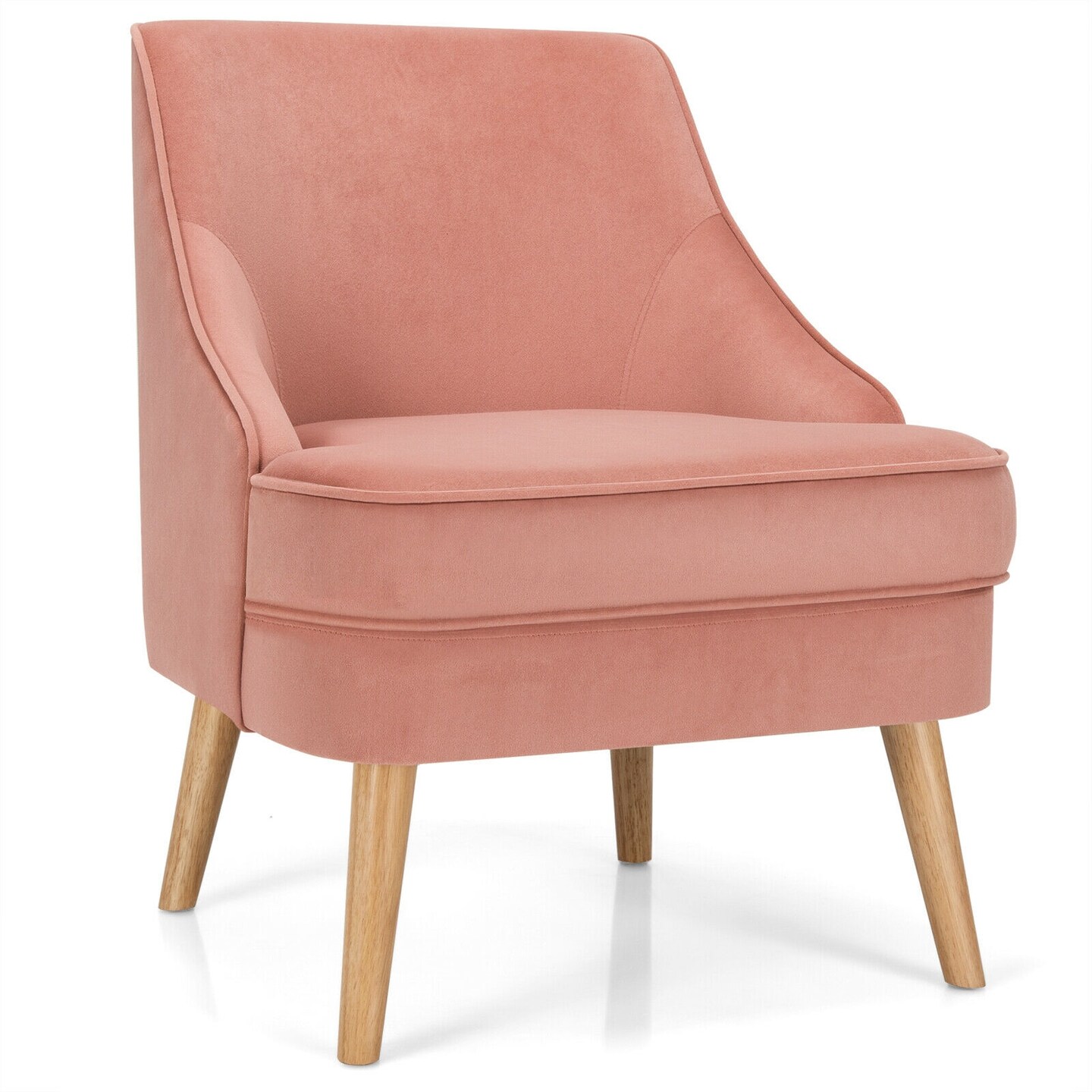 Soft and Comfortable Velvet Upholstered Accent Chair with Ergonomic Curved Backrest and Wooden Legs