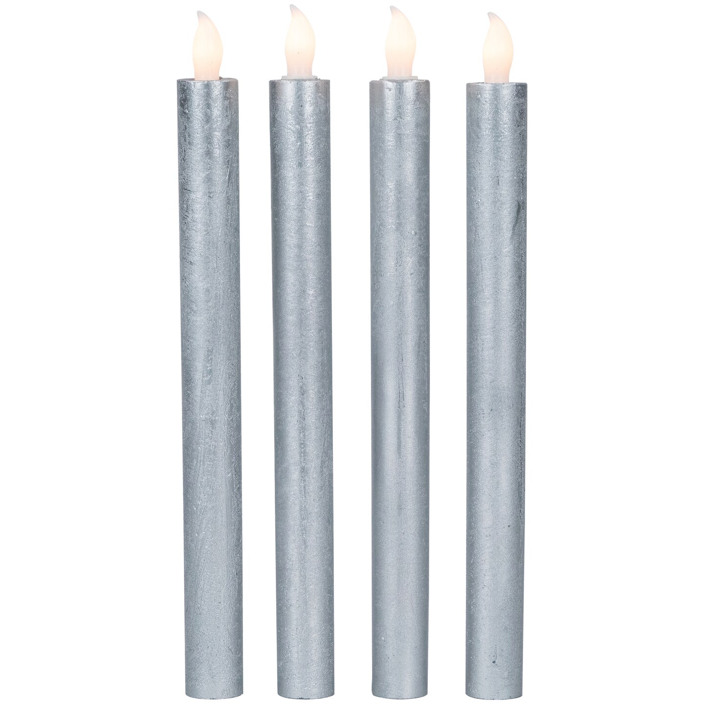 Northlight Set of 4 Brushed Silver-tone LED Flameless Wax Flickering Taper Candles 9.5&#x22;