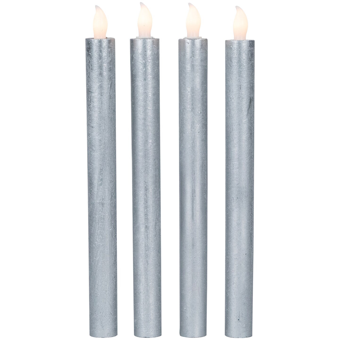 Northlight Set of 4 Brushed Silver-tone LED Flameless Wax Flickering Taper Candles 9.5"