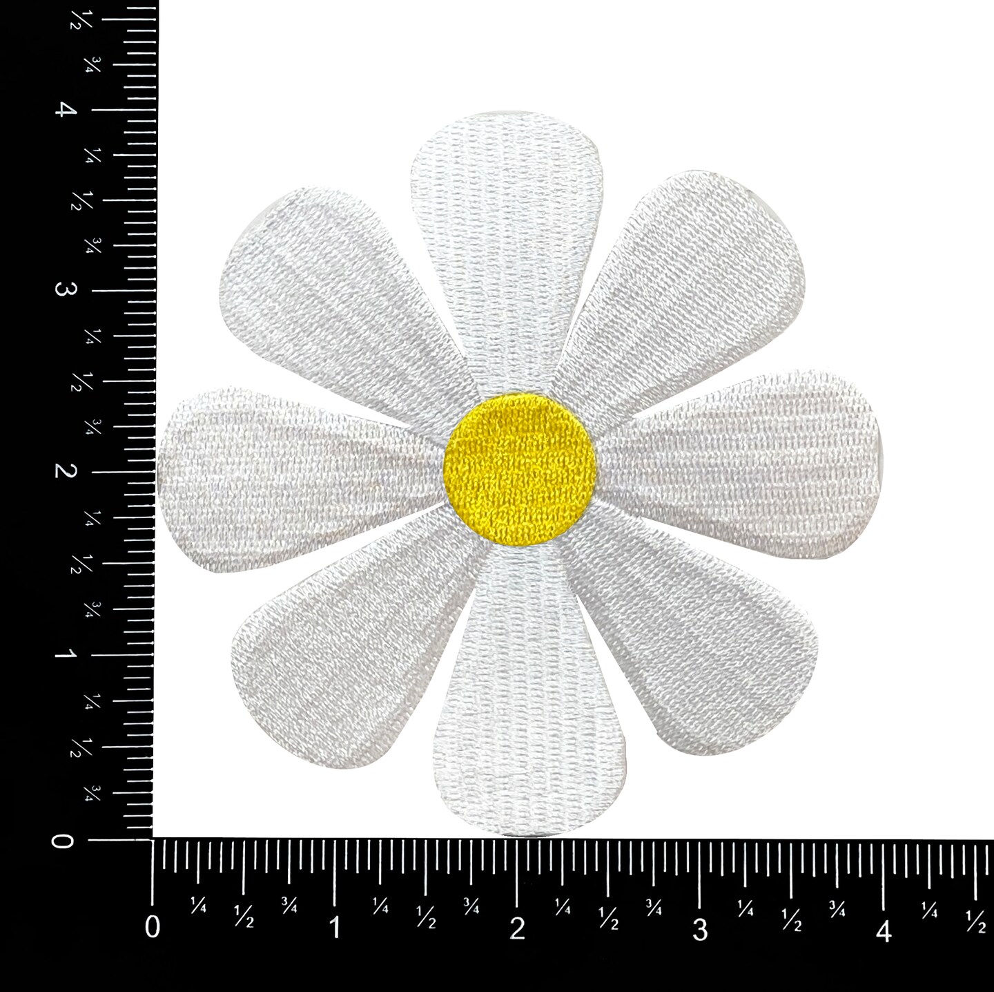 4&#x22; White Daisy Flower with Yellow Pistil, Embroidered, Iron on Patch