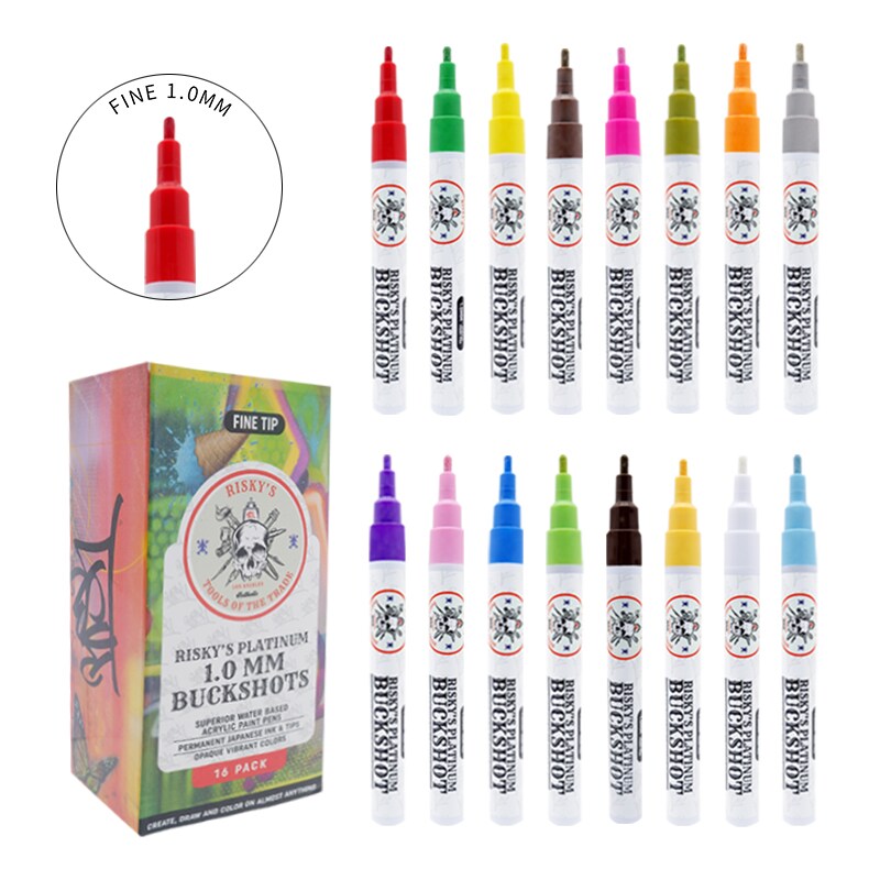 Risky&#x27;s Tools of the Trade 1MM Platinum Buckshot 16 Pack Assorted Colors For Graffiti and Fine Art