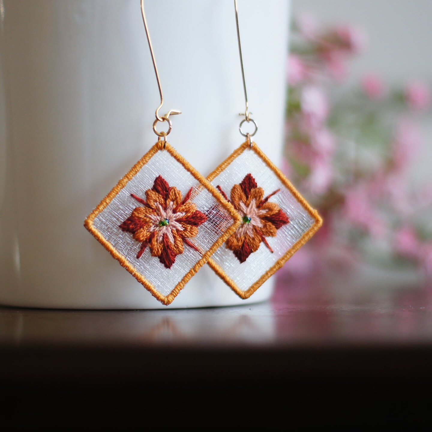 Handmade Embroidery Hoop Earrings Hand Embroidered Earrings