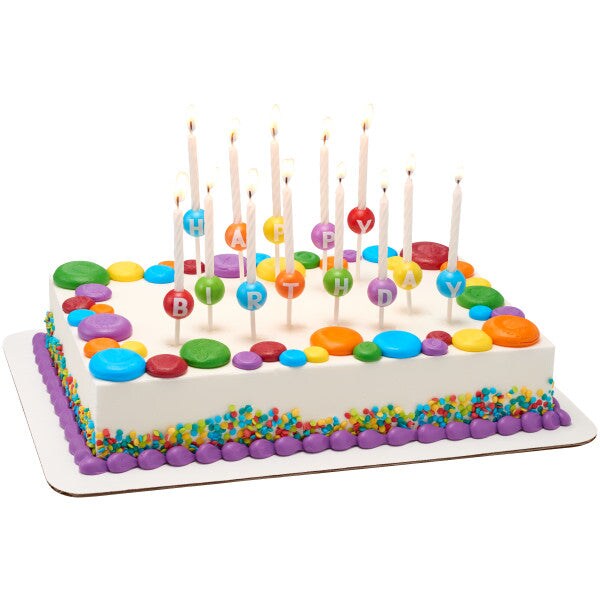 3D Round Happy Birthday Letters Candle Holder with Candles, 1 Set
