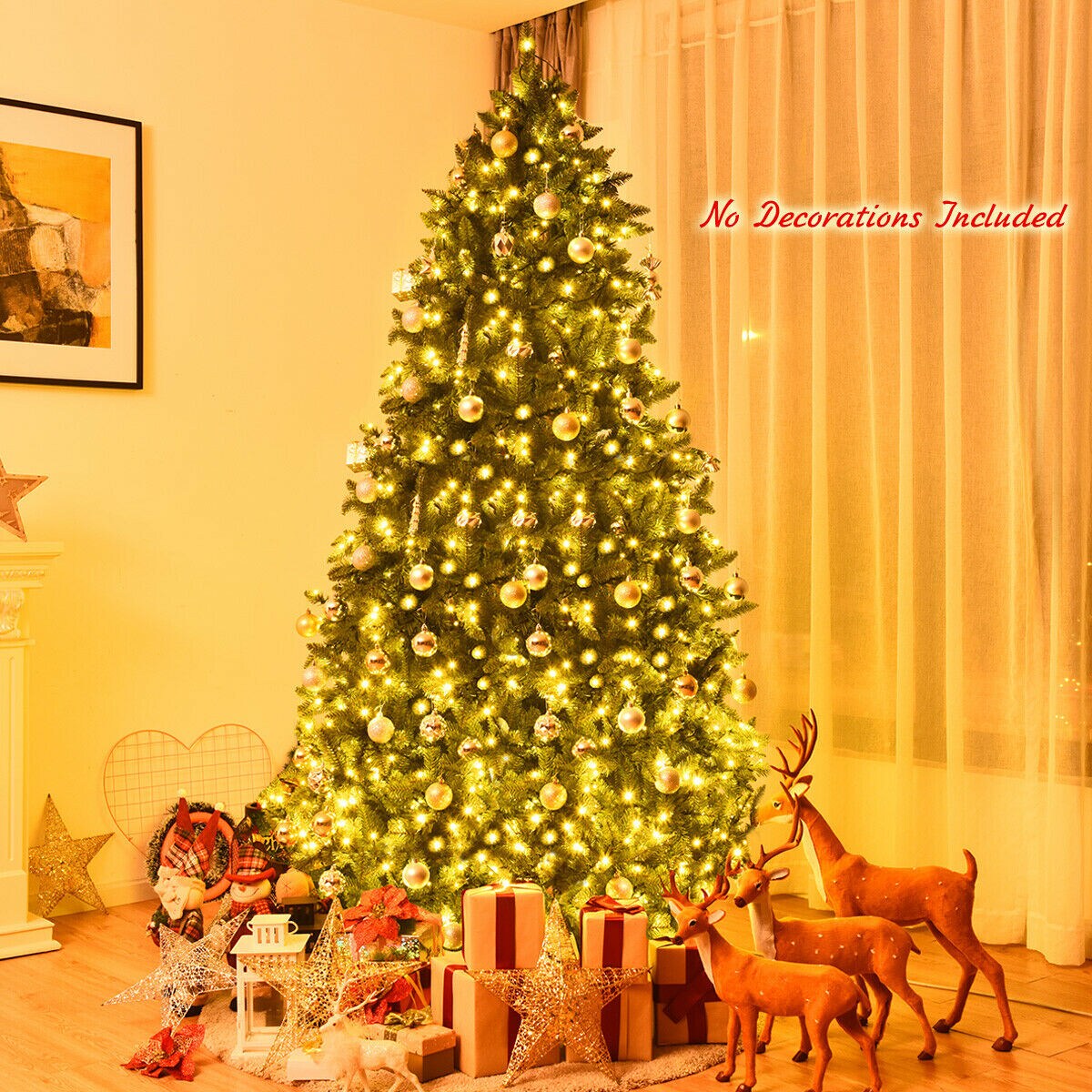 7.5 Feet Pre-lit PVC National Christmas Fir Tree with LED Light and Metal Stand