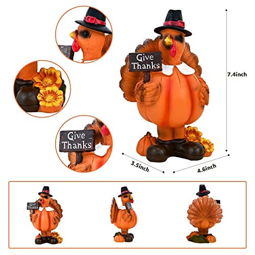 Standing Turkey Couple Thanksgiving Decorations, 2 Pack Resin Turkeys Give Thanks Autumn Fall Tabletop Decor Figurine Decorative Centerpieces Harvest Home Ornament