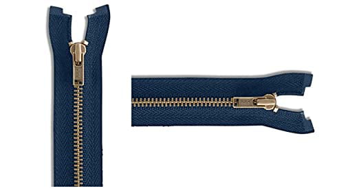 #3 Antique Brass Lightweight Navy Metal Separating YKK Jacket Zipper - Choose Your Length - Color: Navy #560-1 Zipper Per Pack - Made in The United States. (27&#x22; Inches)