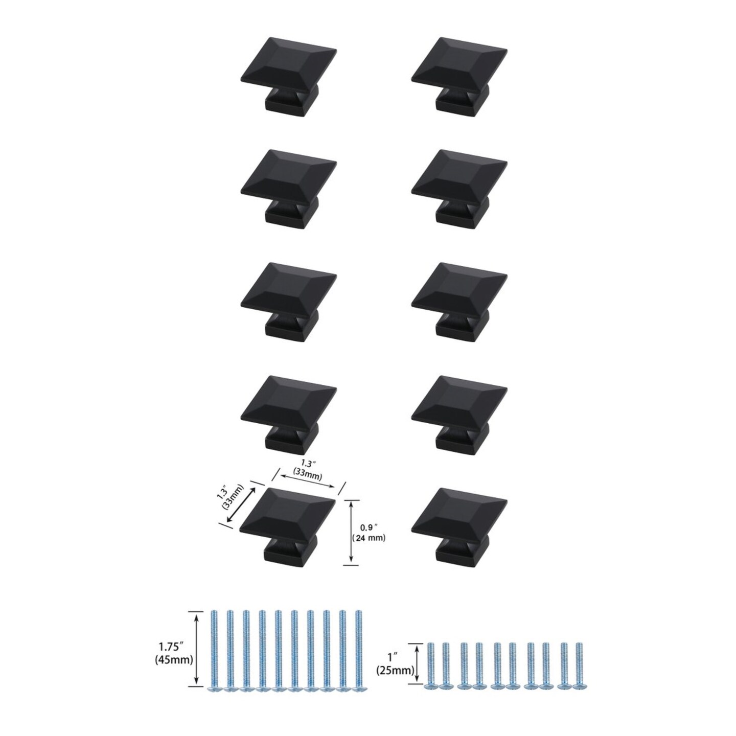 Cecil 1.3&#x22; Matte Black Square Knob Multipack (Set of 10)