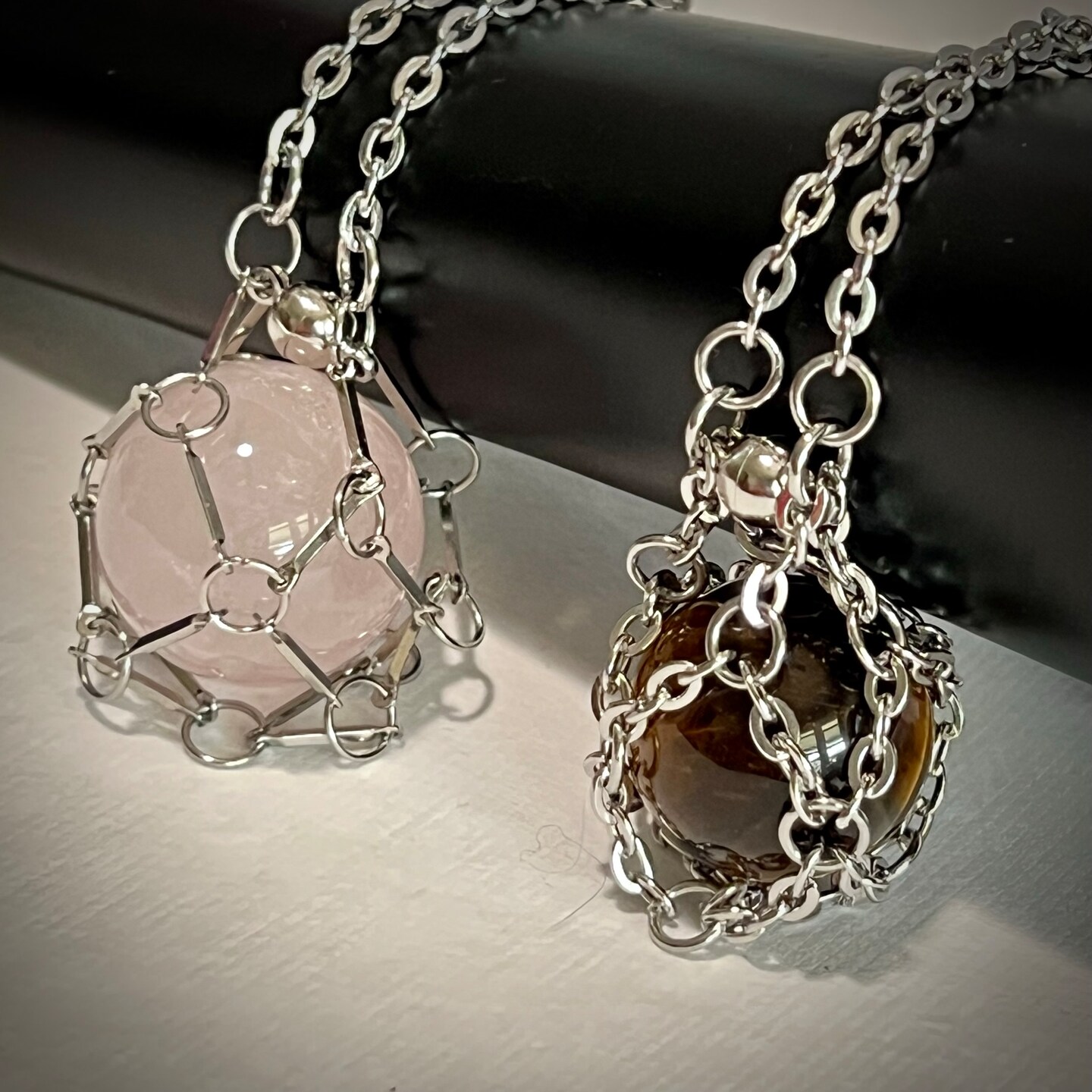 Your Choice of Tumbled Crystal in Gold Wire Cage Pendant