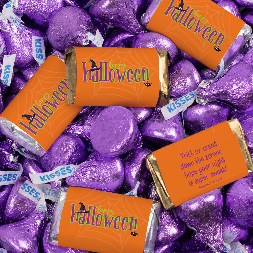 131 Pcs Halloween Candy Party Favors Hershey&#x27;s Miniatures &#x26; Kisses - Purple Spirit