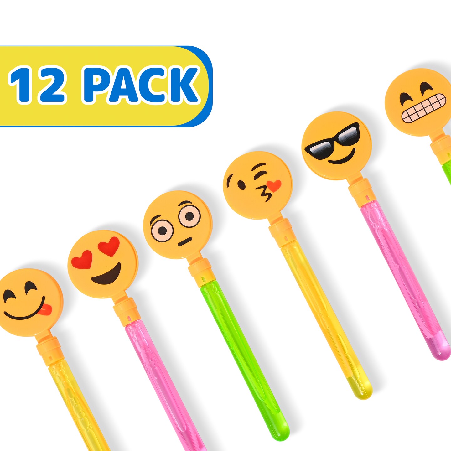 12 Pack Giant Bubble Wands Emoji Party Favor Toys - Bulk Bubbles Party Favors Clapper Toys For Kids