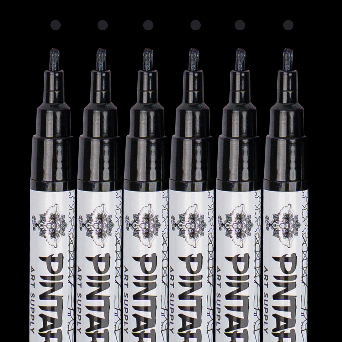 PINTAR Premium Acrylic Paint Pens - 1mm Fine Tip Pens For Rock Painting, Ceramic Glass, Wood, Paper, Fabric &#x26; Porcelain, Water Resistant Paint Set, Surface Pen, Craft Supplies, DIY Project (6 Black)