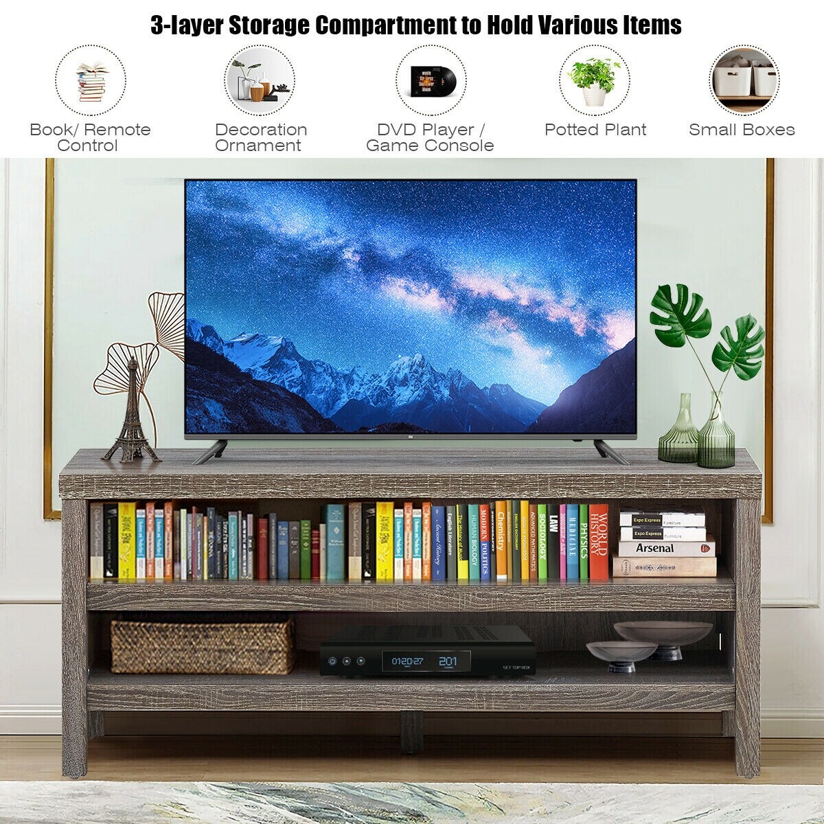3-Tier TV Stand Console Cabinet for TV&#x27;s up to 45 Inch with Storage Shelves