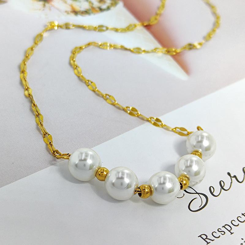 Titanium steel pearl pendant necklace