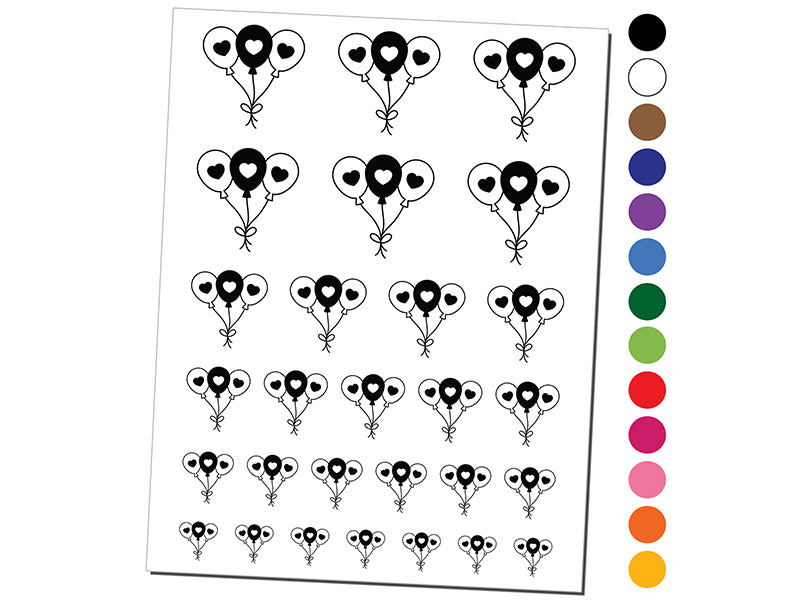Trio of Valentine&#x27;s Day Balloons Love Birthday Temporary Tattoo Water Resistant Fake Body Art Set Collection