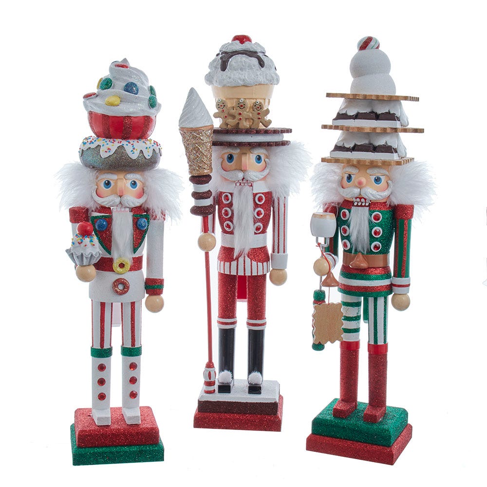 18&#x22; Hollywood Christmas Nutcrackers Dessert Nutcracker &#x2013; Set of 3 Assorted Designs