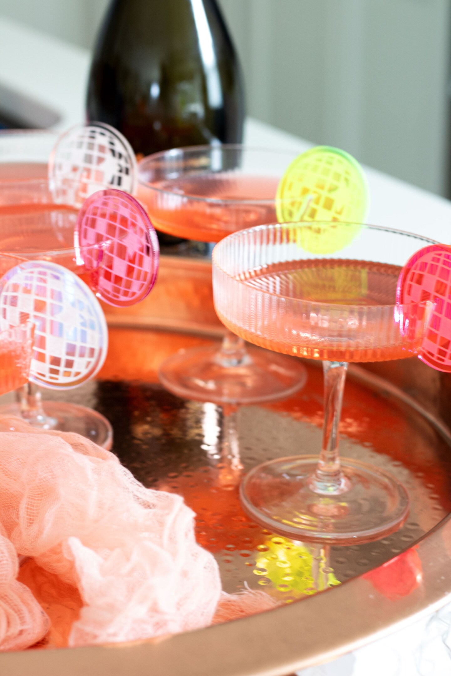 Disco Ball Drink Markers, Retro Disco Acrylic Wine Glass Charms