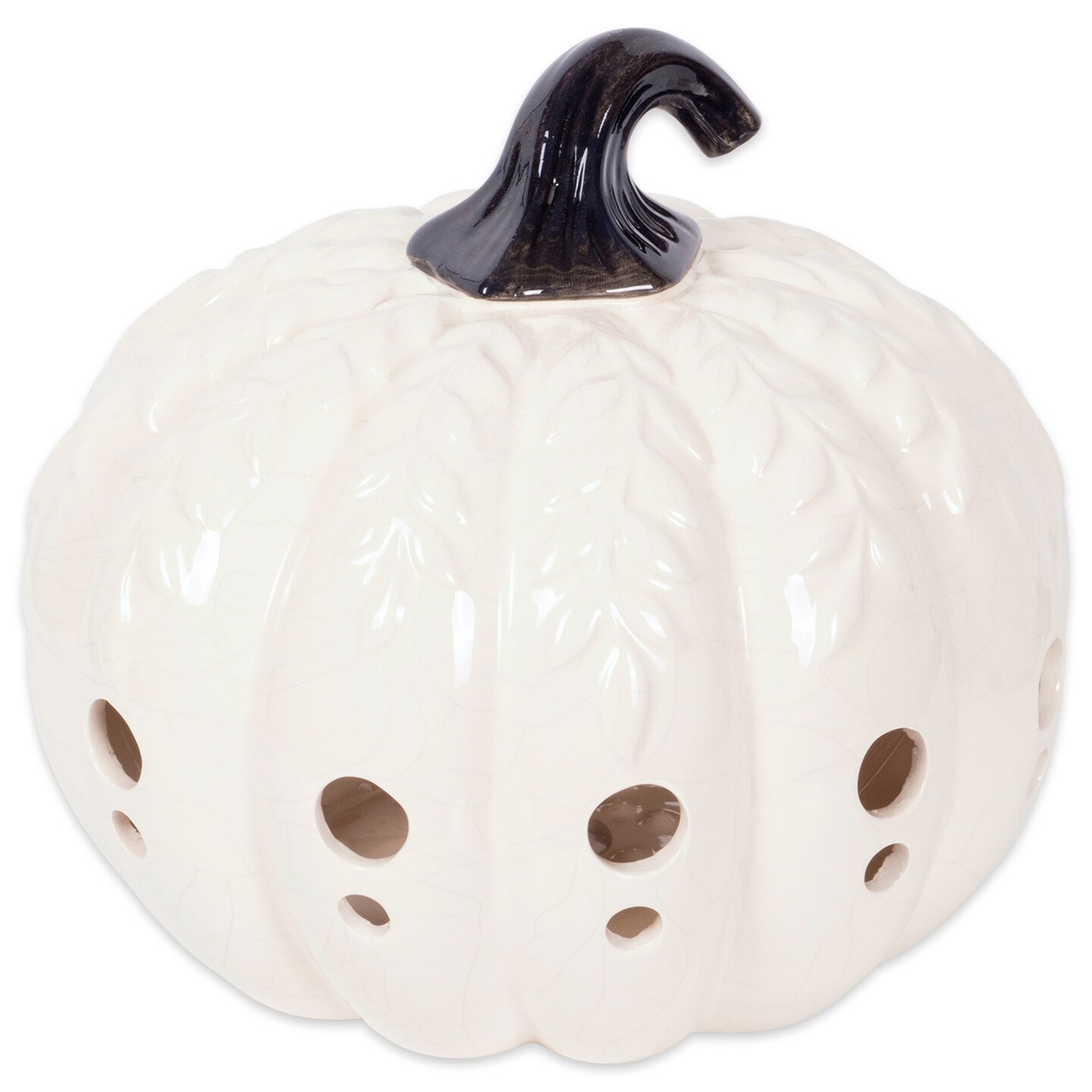 DII White Large Pumpkin With Leaves Lantern