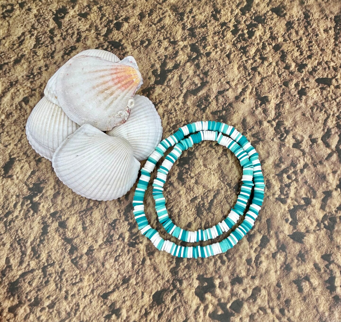 Copy-Turquoise and White Heishi Clay BRACELET by RML Jewelry