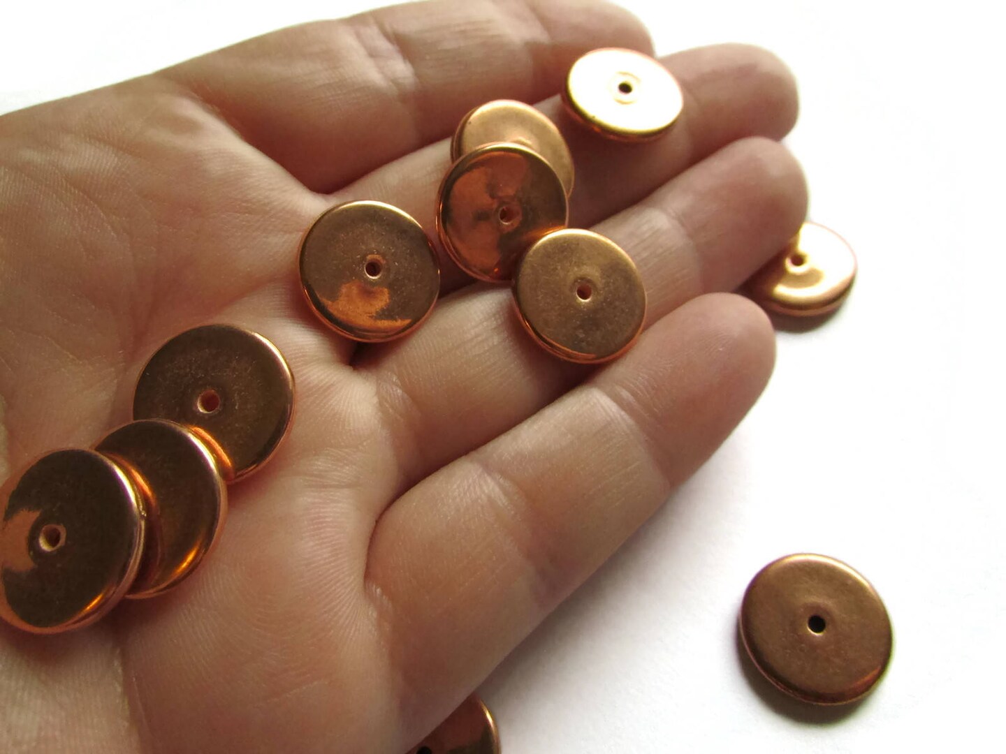 20 14.5mm Vintage Red Copper Flat Coin Beads Copper Plated Plastic Beads Loose Disc Beads
