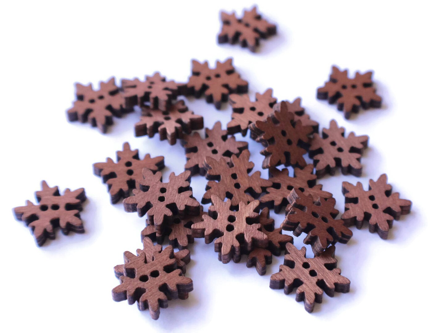 25 19mm Wooden Snowflake Buttons Two Hole Buttons Brown Wood Buttons