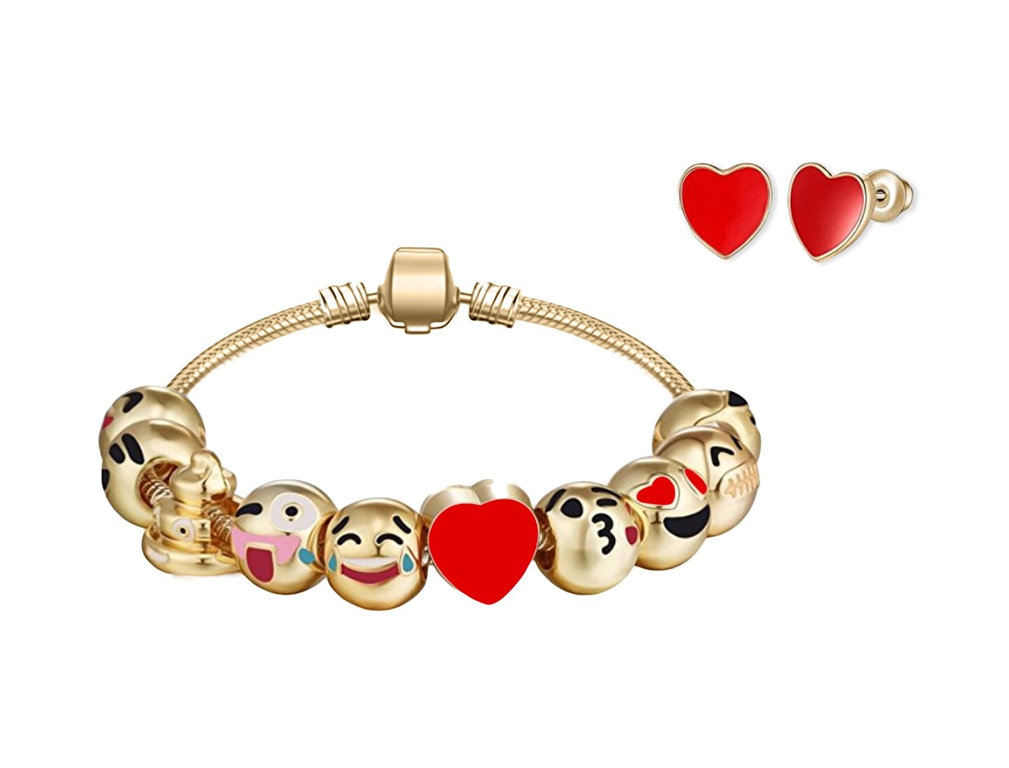 Big Mo&#x27;s Toys Girls Gift - Emoji Charm Bracelet and Earrings Jewelry Set for Girls and Women