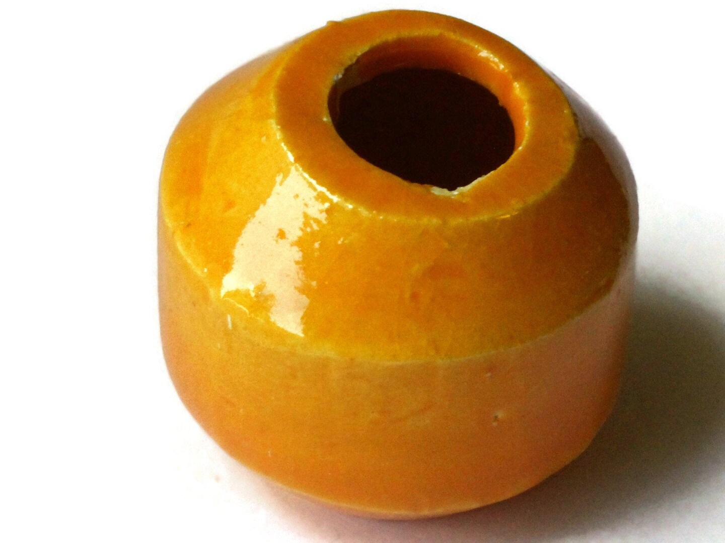 31mm Yellow Orange Banded Round Bead Vintage Macrame Ceramic Porcelain Beads