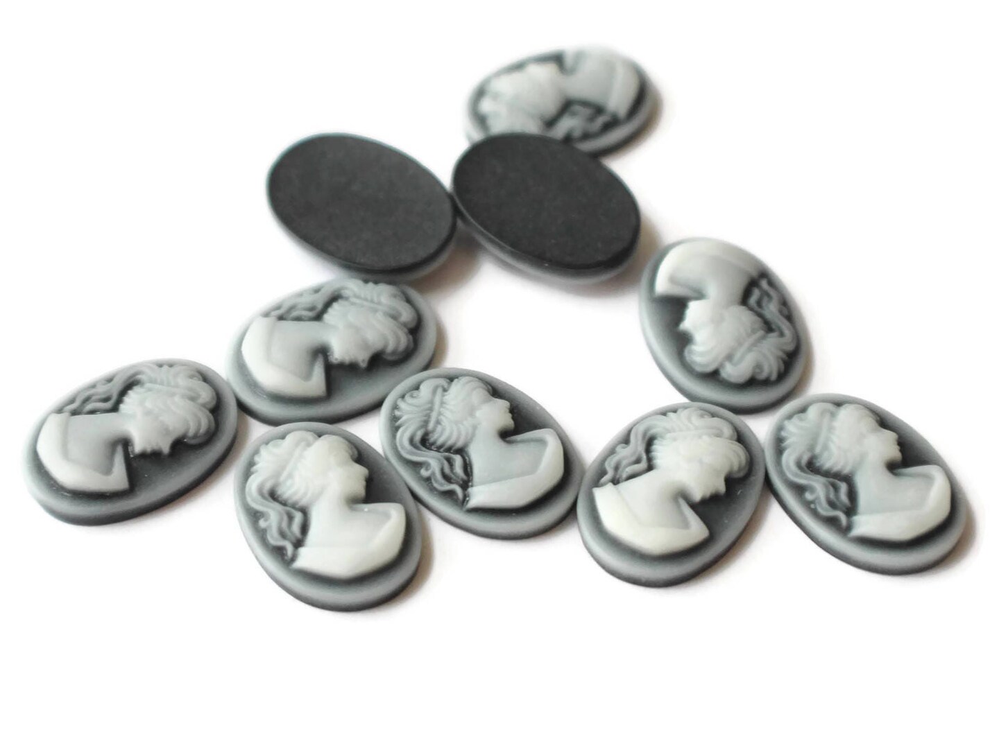 10 18x13mm Black Resin Cameo Cabochons - Greek Style Woman Face Cameo