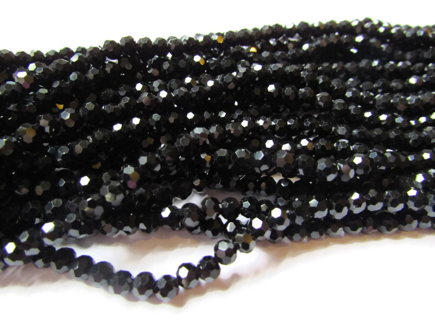 99 4mm Black Faceted Round Crystal Glass Beads