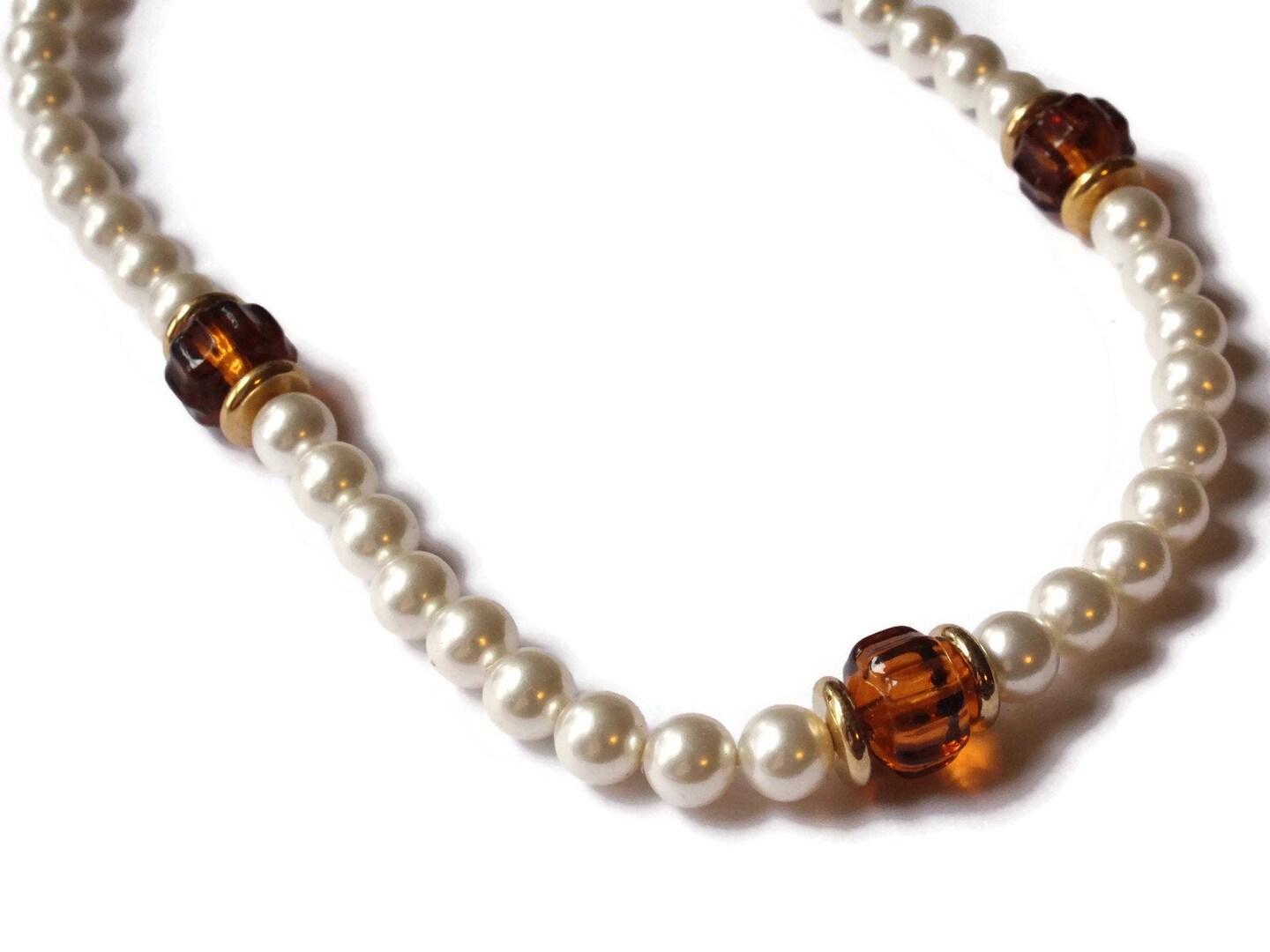 17 Inch Pearl and Brown Bead Vintage Necklace Beaded Princess Necklace