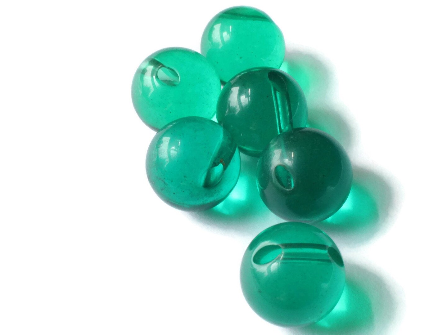 6 16mm 5/8 Inch Clear Green Ball Buttons Vintage Lucite Buttons