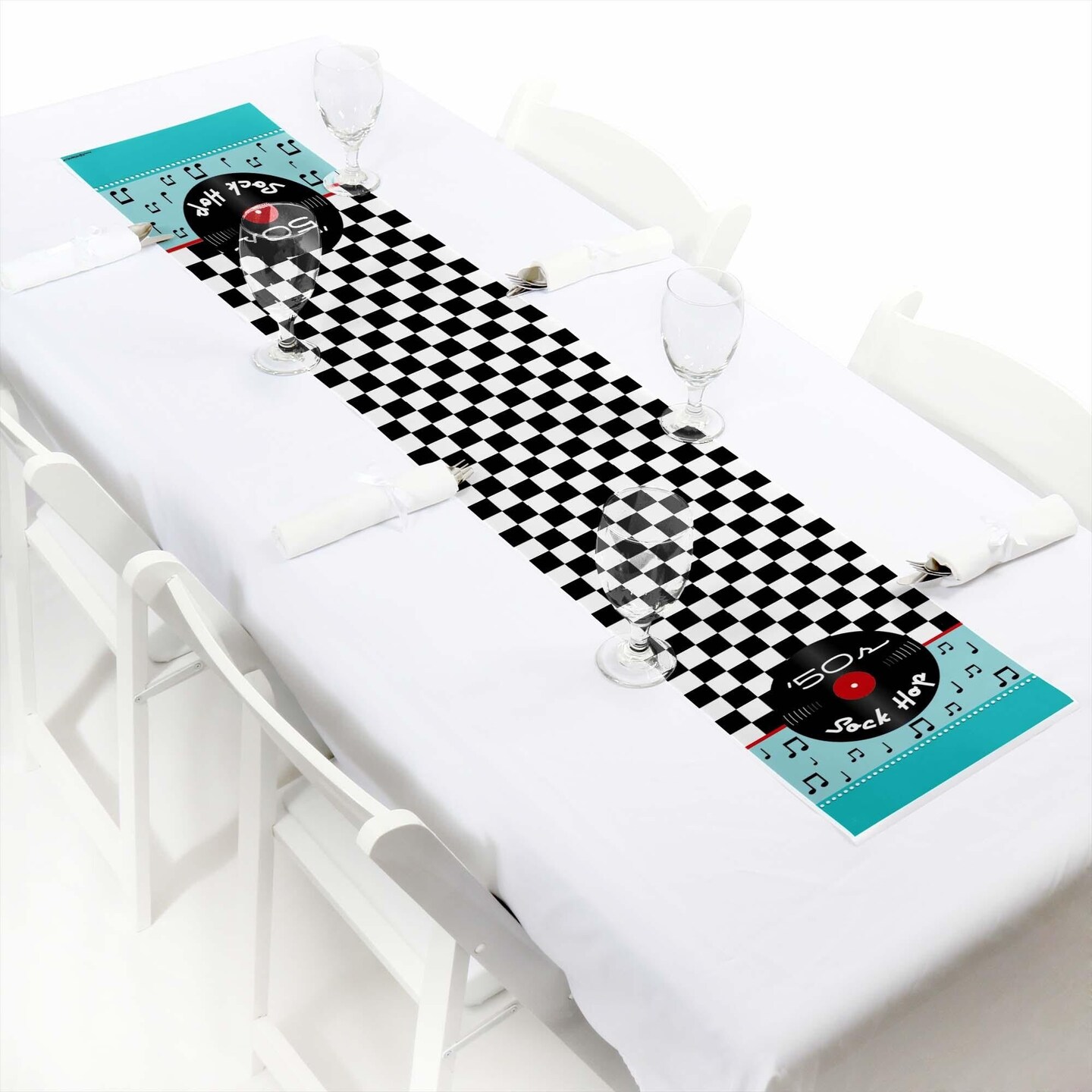 Big Dot of Happiness 50's Sock Hop - Petite 1950s Rock N Roll Party Paper Table Runner - 12 x 60 inches