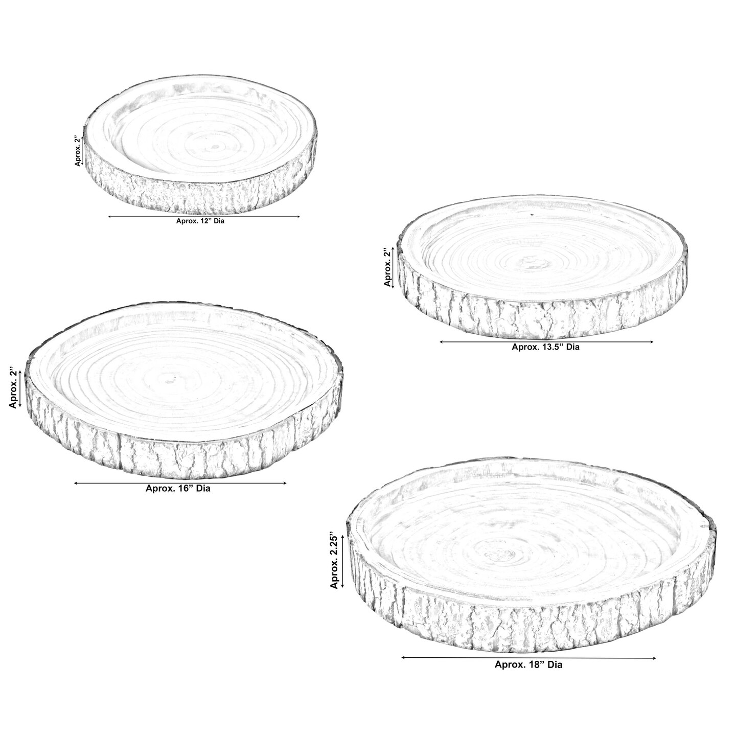Wood Tree Bark Indented Display Tray Serving Plate Platter Charger