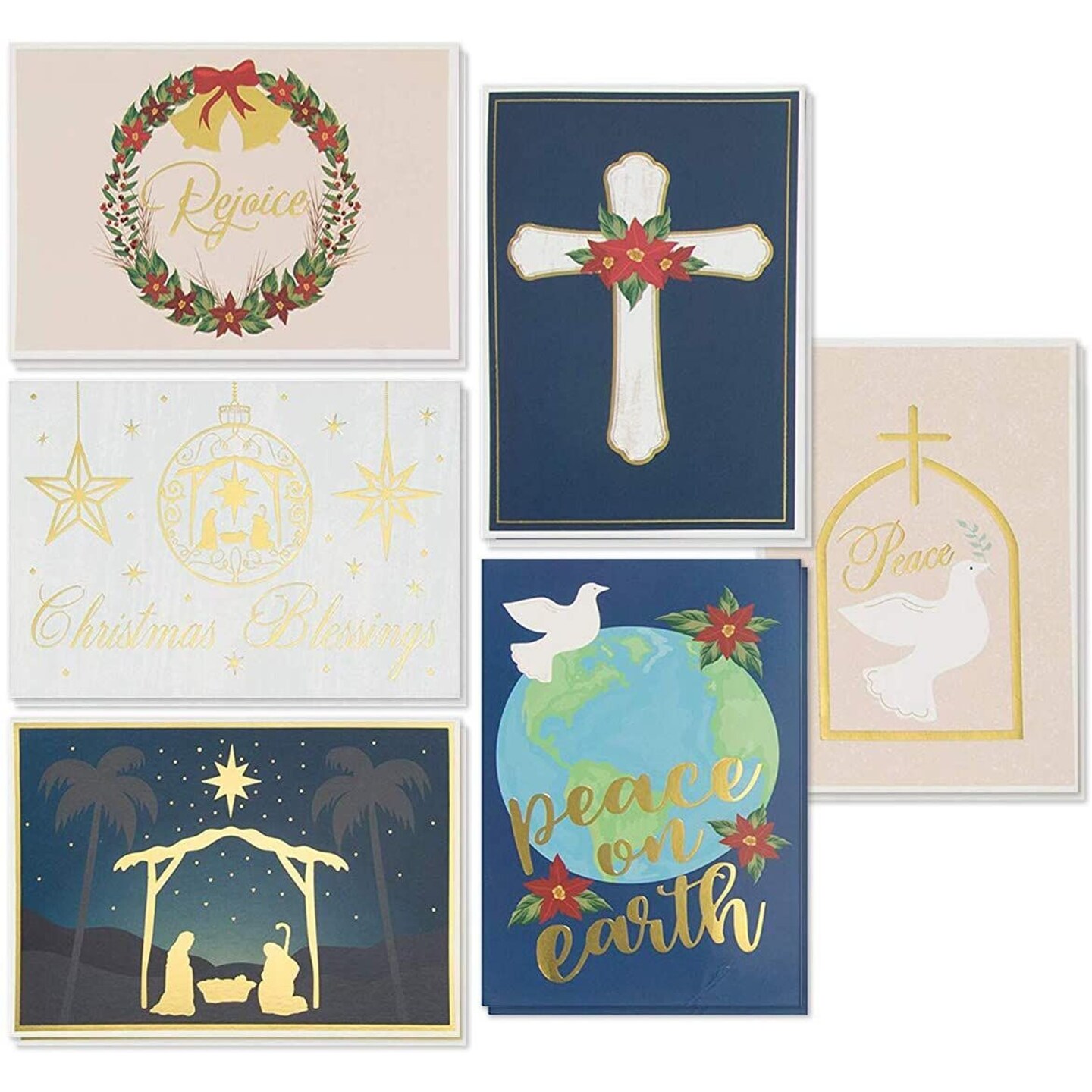 48 Pack Blank Religious Christmas Cards with Envelopes, 6 Christian Designs (4x6 In)