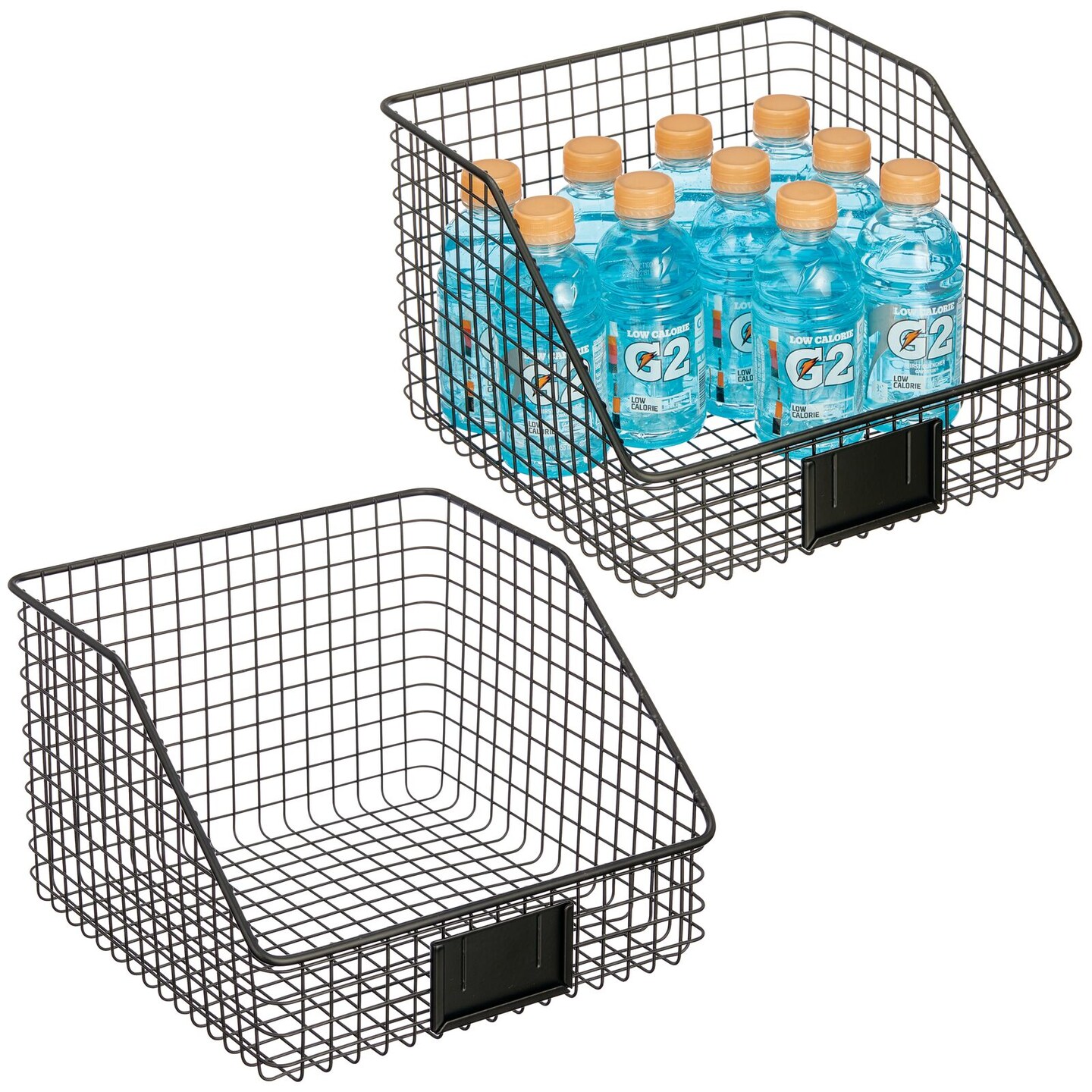 mDesign Slanted Front Kitchen Pantry Storage Organizer Basket - 2 Pack