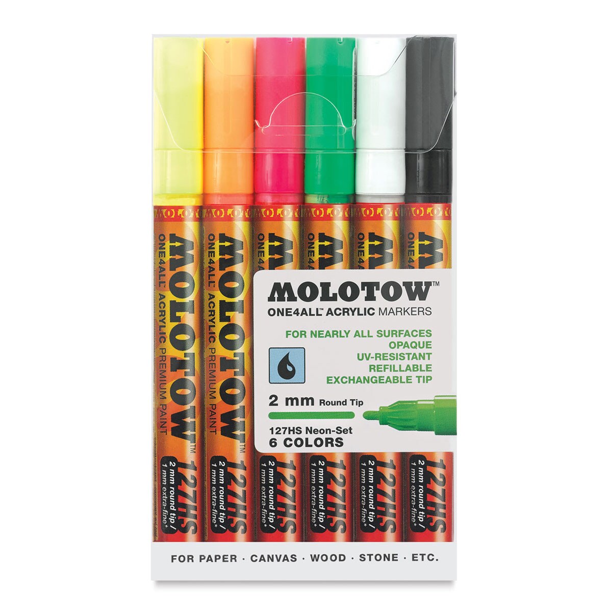 Molotow One4All Acrylic Markers - Neon Colors, 2 mm, Set of 6
