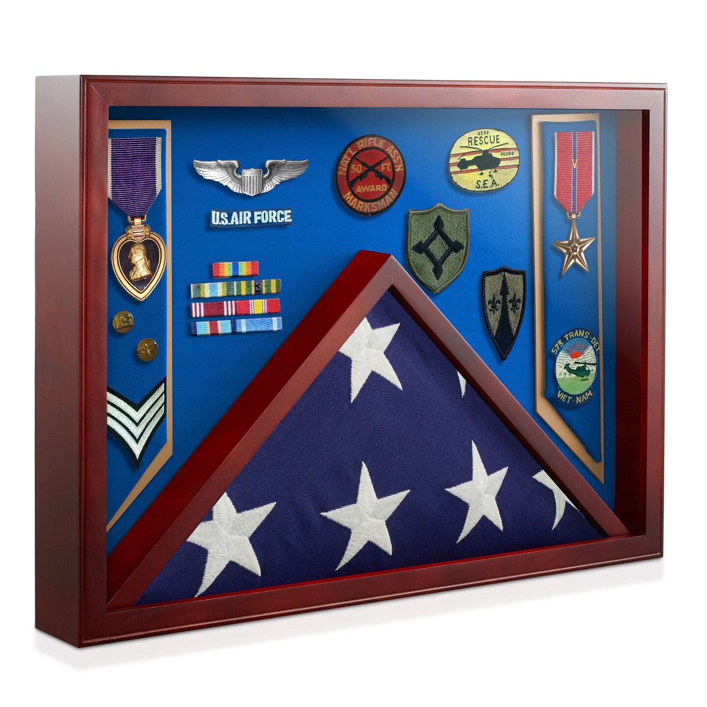 Reminded Military Shadow Box Display Case for Medals & Burial Flag Solid Wood with