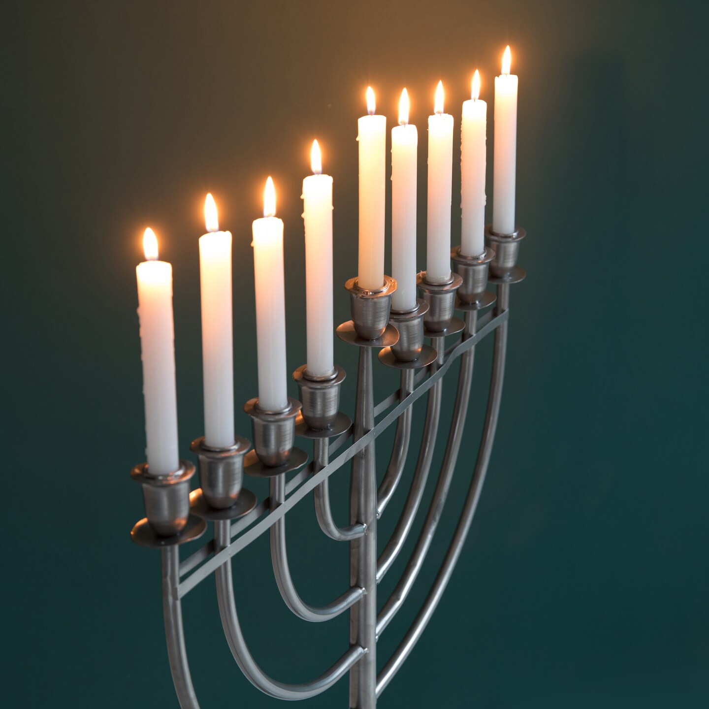 Modern Solid Metal Judaica Hanukkah Menorah 9 Branched Candelabra