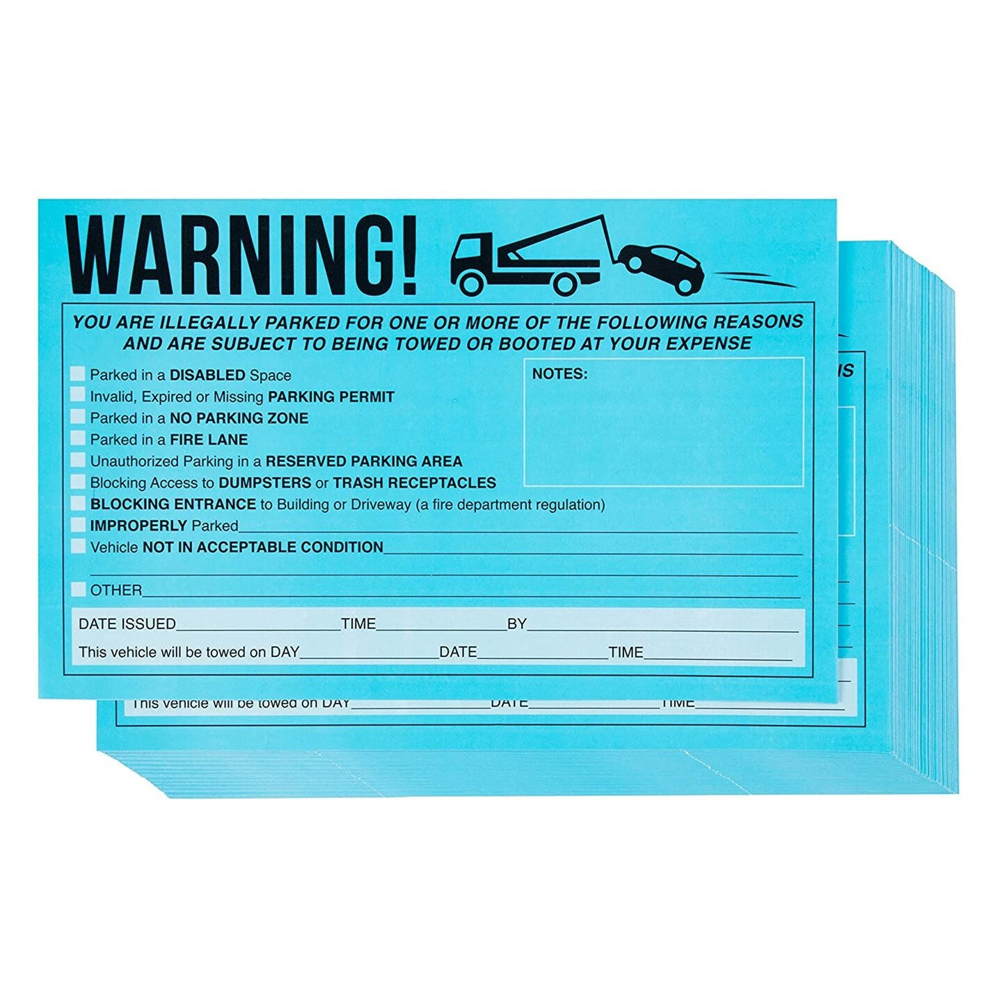 50 Pack No Parking Violation Tickets, Adhesive Towing Sign Warning